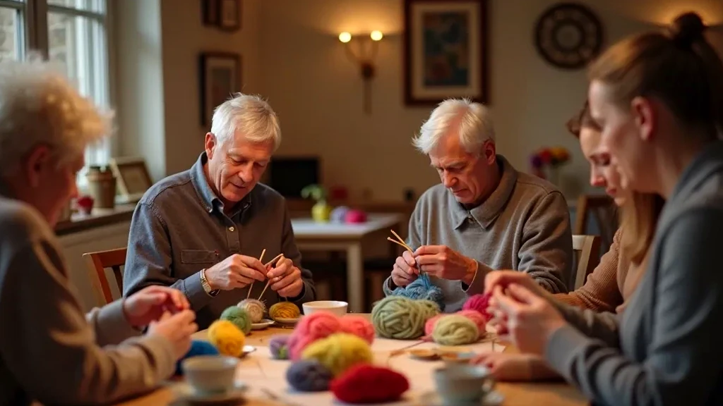 People gathered together for a knitting circle