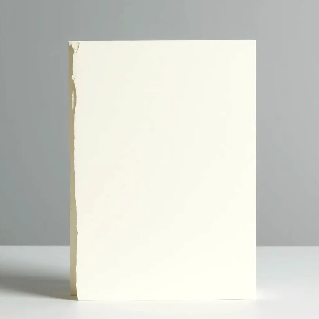 Cream mixed media paper pad propped upright, its curled corner revealing the sheet's texture and grade