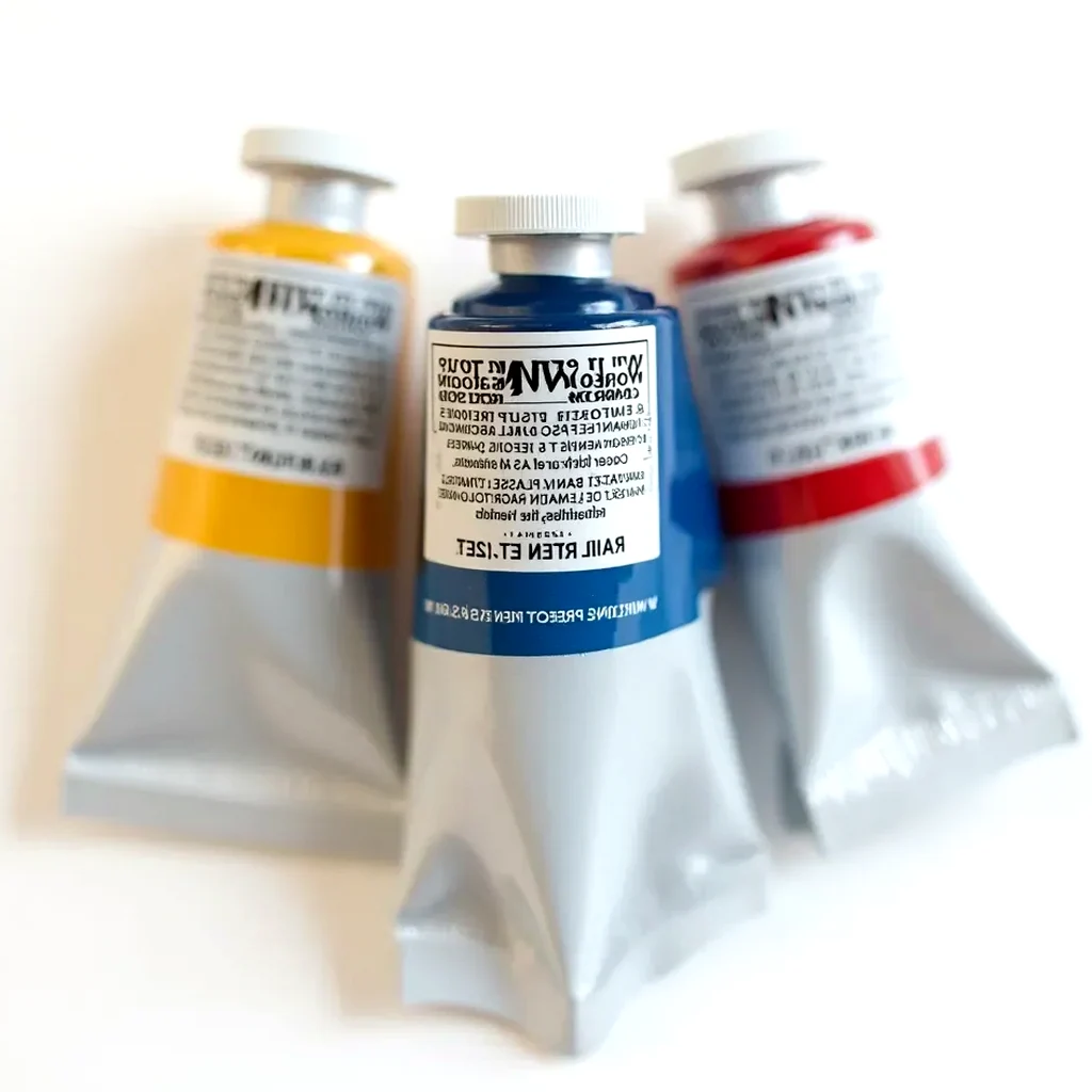 A trio of Winsor & Newton acrylic tubes in rich jewel hues set against a white surface under studio light